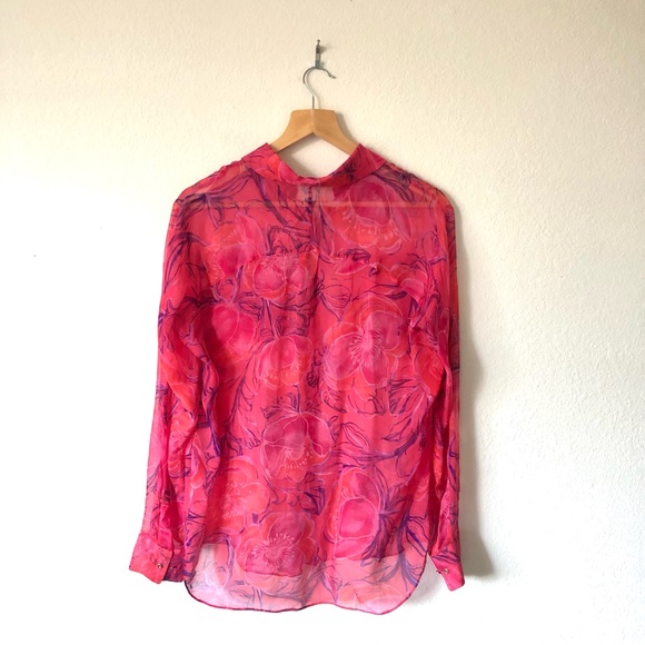 ELIE TAHARI 100% Silk Sheer Floral Blouse - Women’s SP - Picture 2 of 14